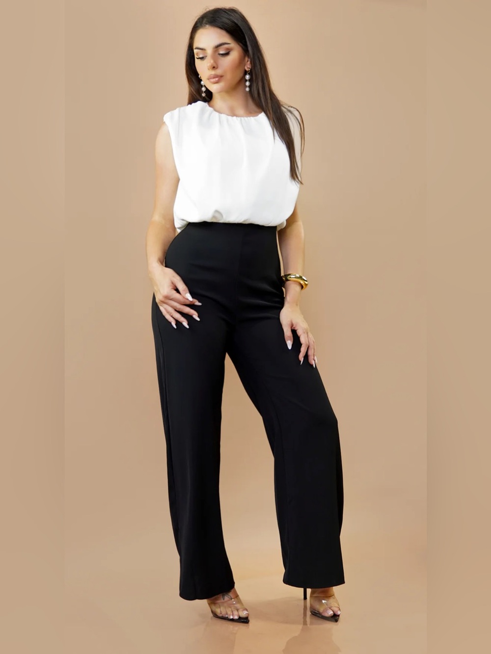 Emprada Capri Color Block Jumpsuit - White/Black